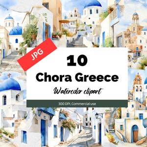 Clipart Chora Grèce, 10 fichiers JPG de haute qualité, usage commercial, téléchargement immédiat, fabrication de cartes, grec, villes, vacances d'été, vacances, ville