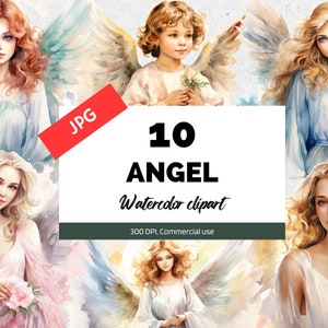 Watercolor angel clipart, 10 High quality JPGs, Commercial use, Instant download, Religion, Christianity, Christians, Mourning, Heaven art