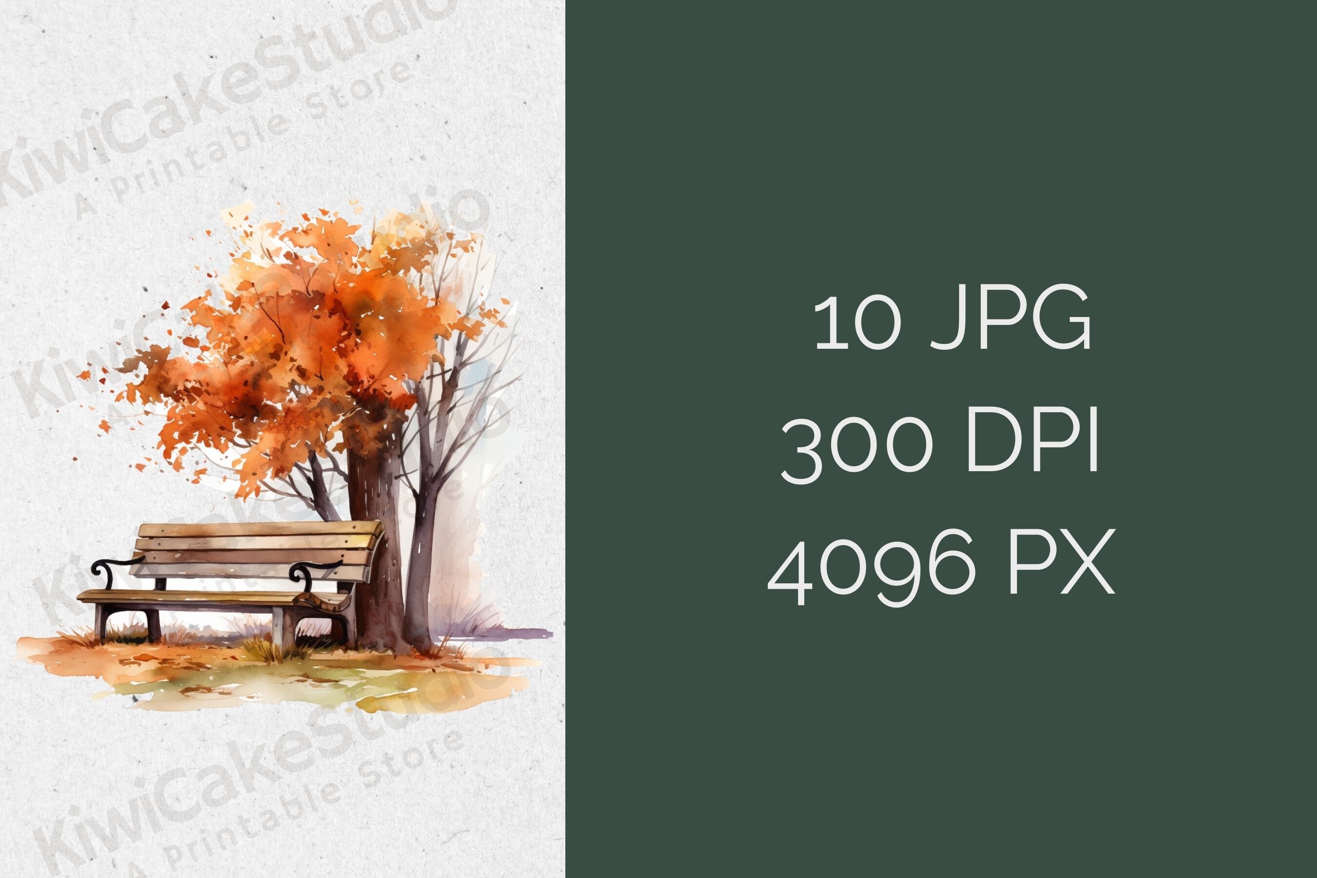 Watercolor Autumn Bench Clipart, 10 High Quality Jpgs, Commercial Use ...
