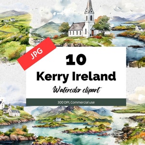 Clipart Kerry Ireland, 10 JPG di alta qualità, Uso commerciale, Download istantaneo, Irlandese, Viaggi, Creazione di cartoline, Montagne, Campagna, Rurale