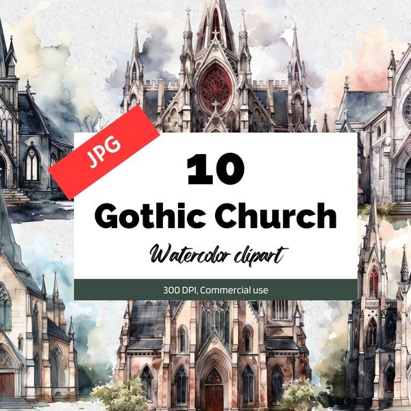 Watercolor gothic church clipart, 10 High quality JPGs, Commercial use, Instant download, Churches, Christianity, Fantasy, Christians, Art