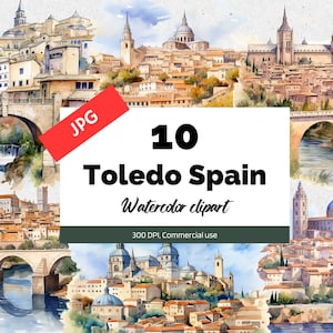 Clipart de Toledo Espanha, 10 JPG de alta qualidade, uso comercial, download instantâneo, cidades espanholas, férias, feriados, cidade, viagem, feriados, arte