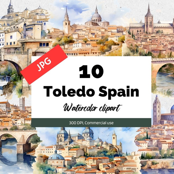 Toledo Spain clipart, 10 High quality JPG, Commercial use, Instant download, Spanish cities, Vacation, Holidays, City, Trip, Holidays, Art