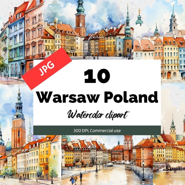 Warszawa Polska clipart, 10 wysokiej jakości plików JPG, wykorzystanie komercyjne, natychmiastowe pobieranie, tworzenie kartek, kartka z życzeniami, pocztówki, podróże, wakacje, wycieczka