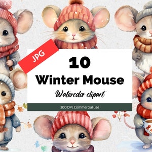 Imágenes prediseñadas de ratón de invierno, 10 JPG de alta calidad, Uso comercial, Descarga instantánea, Gráficos de invierno, Ratones, Animal, Animales lindos, Tarjeta de Navidad