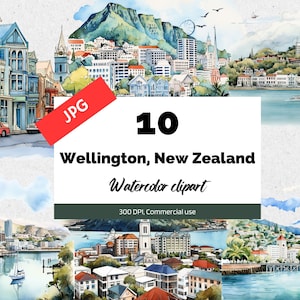 Wellington New Zealand clipart, 10 High quality JPGs, Commercial use, Instant download, Seaside town, Cityscape, Cities, Card making craft