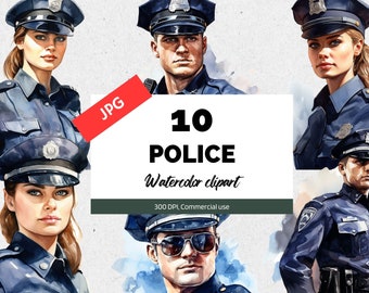 Aquarel politieagent clipart, 10 hoge kwaliteit JPG's, commercieel gebruik, Instant download, politieagenten, politieagent, politieman, agent, carrière