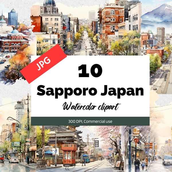 Sapporo Japan clipart, 10 High quality JPGs, Commercial use, Instant download, Asia, Asian culture, Travel, Vacation, Holidays, Postcards