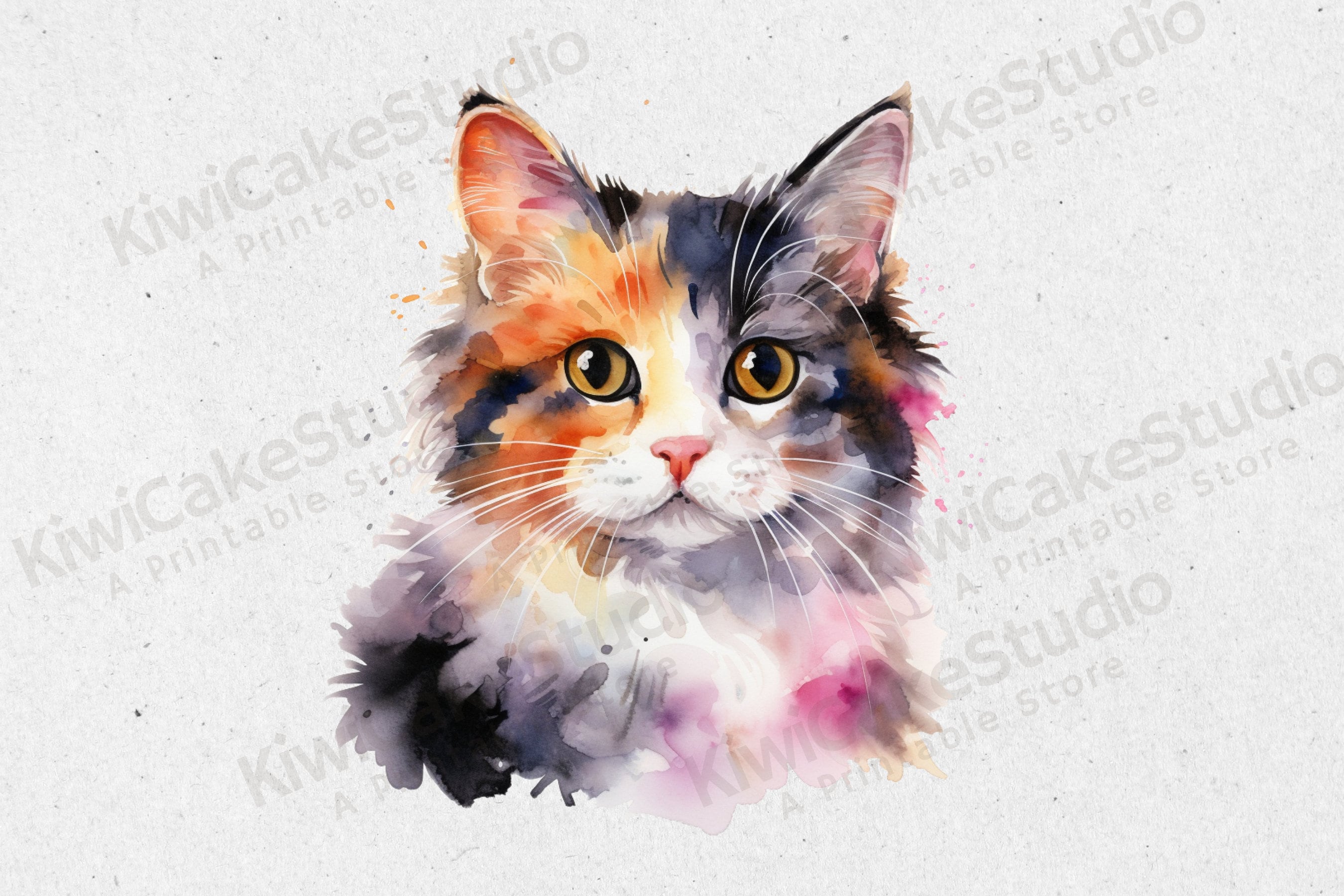 Watercolor Calico Cat Clipart, Jpgs, Cute Floral Cats and Kittens ...