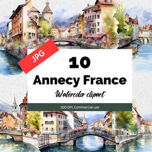Annecy France clipart, 10 JPG de alta qualidade, uso comercial, download instantâneo, cidade francesa, viagens, férias, paisagem urbana, criação de cartões, arte