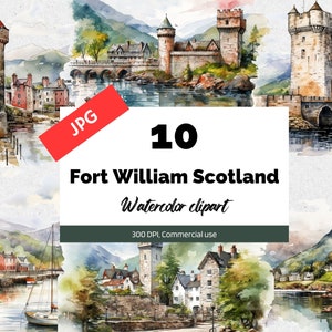 Fort William Schottland Clipart, 10 hochwertige JPGs, kommerzielle Nutzung, Sofortiger Download, Kartenherstellung, Grußkarte, Postkarte, Europäische Burg