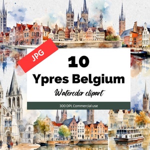 Images clipart Ypres Belgique, 10 fichiers JPG de haute qualité, usage commercial, téléchargement immédiat, fabrication de cartes, voyage en Europe, belge, voyage, vacances, voyage