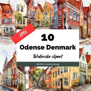 Odense Denmark Clipart, 10 hochwertige JPG, kommerzielle Nutzung, Sofort-Download, Europäisch, Stadt, Kleinstadt, Stadtbild, Städte, Reisender, Dänen