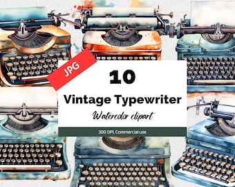 Vintage typewriter clipart, 10 High quality JPGs, Commercial use, Instant download, Antique illustration, Watercolor typewriters, Writer