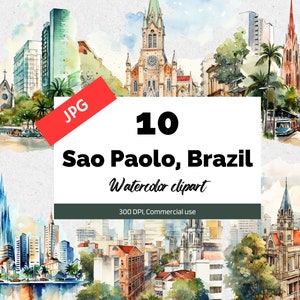 Aquarell Sao Paolo, Brasilien Clipart, 10 hochwertige JPGs, kommerzielle Nutzung, Sofortiger Download, brasilianische ClipArt, Stadtlandschaft, Städte, Kunsthandwerk