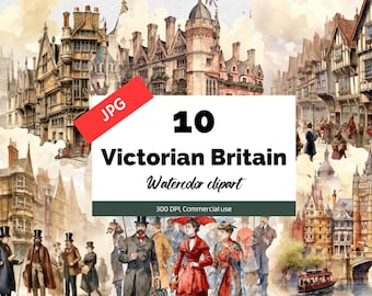 Clipart Gran Bretagna vittoriana, 10 JPG di alta qualità, Uso commerciale, Download istantaneo, Creazione di carte, Vintage Old times, British, Industrialization