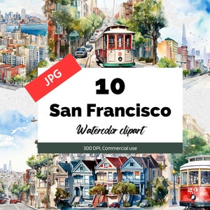 San Francisco California Clipart, 10 Hochwertige JPGs, Kommerzielle Nutzung, Sofortiger Download, Amerikanische Städte, Amerika, USA, Postkartenherstellung