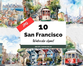 San Francisco California Clipart, 10 Hochwertige JPGs, Kommerzielle Nutzung, Sofortiger Download, Amerikanische Städte, Amerika, USA, Postkartenherstellung