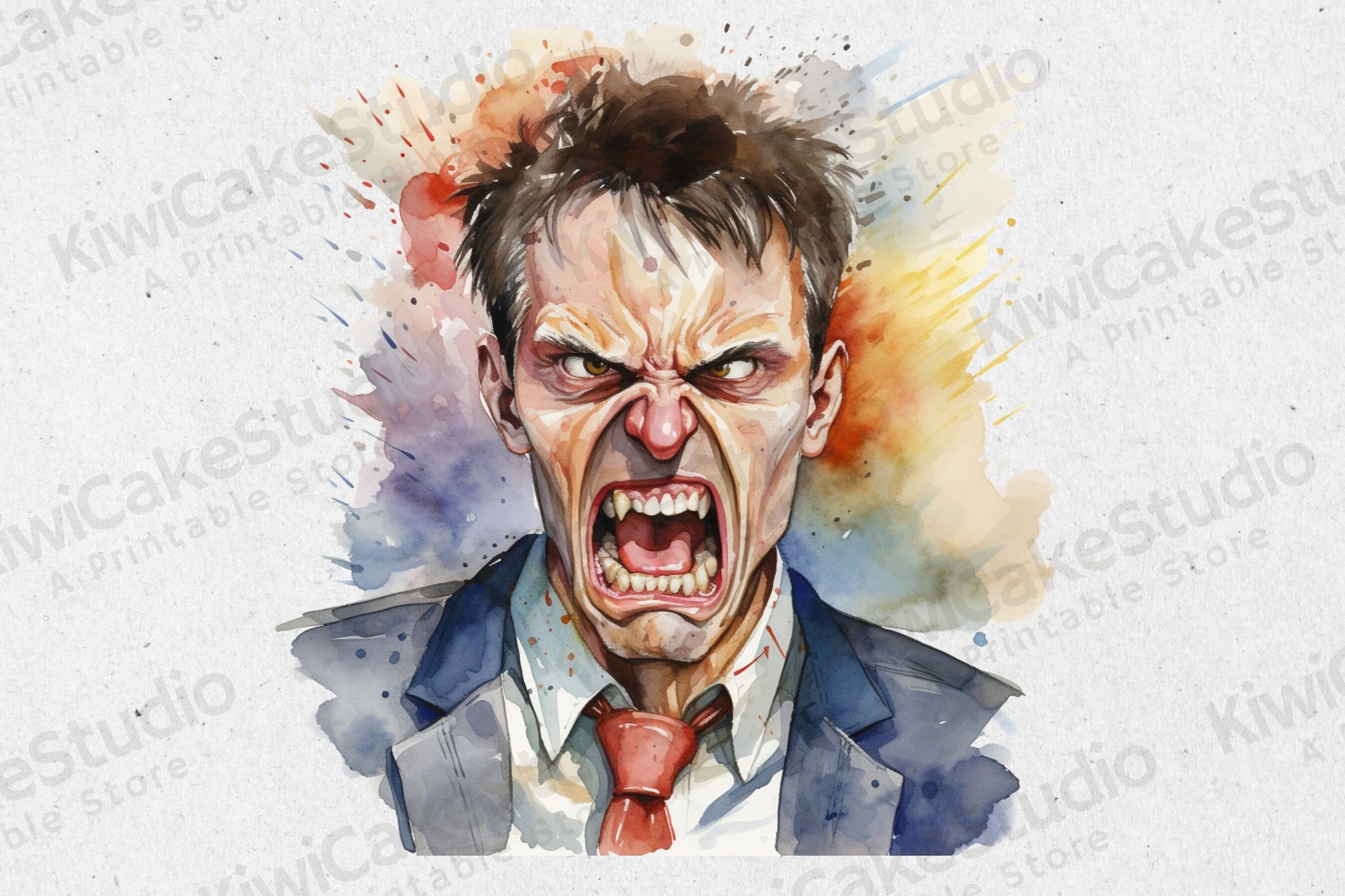 Watercolor Angry Clipart, 10 High Quality Jpgs, Commercial Use, Instant ...