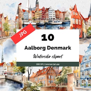 Clipart de Aalborg Dinamarca, 10 JPG de alta qualidade, uso comercial, download instantâneo, europeu, cidade, cidade, paisagem urbana, cidades, viajante, dinamarqueses