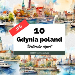 Gdynia Polen Clipart, 10 hochwertige JPGs, kommerzielle Nutzung, Sofort-Download, Kartenherstellung, Grußkarte, Postkarte, Reise, Urlaub
