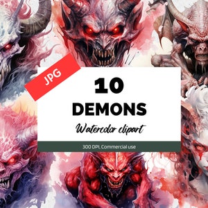 Watercolor demon clipart, 10 High quality JPGs, Commercial use, Instant download, Fantasy demons clip art, Scrapbook images