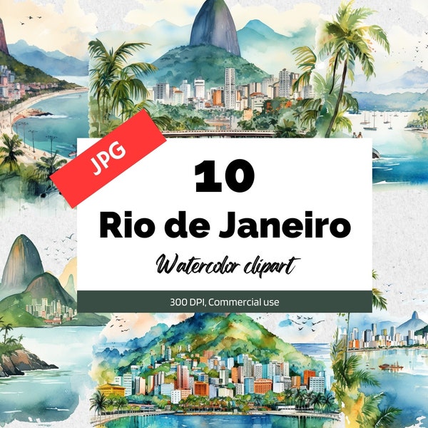 Rio De Janeiro clipart, 10 JPG de haute qualité, Utilisation commerciale, Téléchargement instantané, Voyage, Vacances, Fêtes, Fabrication de cartes, Cartes de vœux