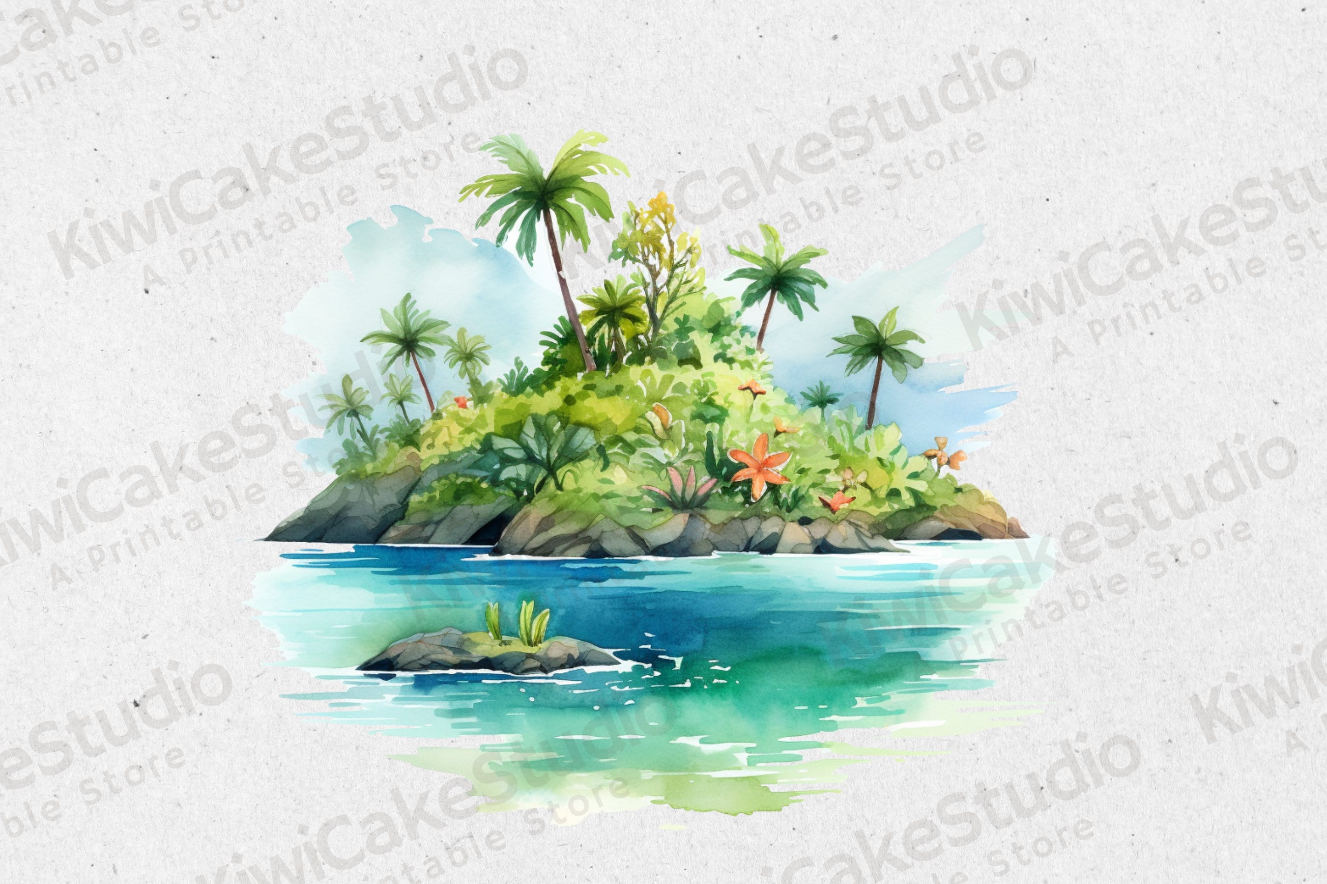 Watercolor Tiny Island Clipart, 10 High Quality Jpgs, Commercial Use ...
