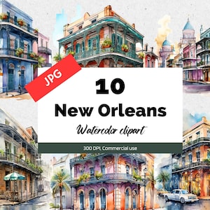 New Orleans Clipart, 10 Hochwertige JPGs, Kommerzielle Nutzung, Sofortiger Download, Amerika, Amerikanisch, Städte, Louisiana, Gebäude, Wohnung