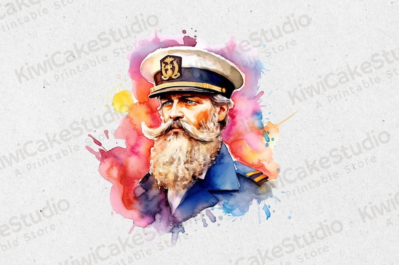 Watercolor Ship Captain Clipart, 10 High Quality Jpgs, Commercial Use ...