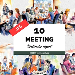 Watercolor meeting clipart, 10 High quality JPG, Commercial use, Instant download, Corperate business meetings, Business clip art, Scrapbook