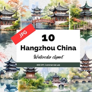 Imágenes prediseñadas de Hangzhou China, 10 JPG de alta calidad, Uso comercial, Descarga instantánea, Fabricación de tarjetas, Imágenes prediseñadas chinas, Ciudades, Vacaciones, Días festivos