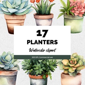 Aquarell Clipart Pflanzgefäße, kommerzielle Nutzung, sofortiger Download, Garten Clipart, Sommer Gärtner Clipart