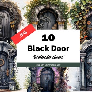 Watercolor black door clipart, 10 High quality JPG, Commercial use, Instant download, Fantasy, Fairytale, Mansion, Castle, Card making craft