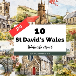 Clipart de St. David Wales, 10 JPGs de alta qualidade, uso comercial, download instantâneo, paisagem urbana, Reino Unido, Reino Unido, viagens pela Europa, Grã-Bretanha
