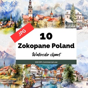 Clipart Zokopane Polônia, 10 JPGs de alta qualidade, uso comercial, download instantâneo, criação de cartões, cartões comemorativos, cartões postais, viagens, férias