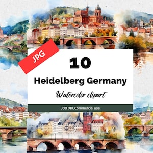 Heidelberg Deutschland Clipart, 10 hochwertige JPG, Kommerzielle Nutzung, Sofort-Download, Deutsche Stadt, Europäische Sehenswürdigkeiten, Reise, Urlaub, Trip