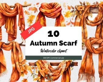 Herfst sjaal clipart, 10 hoge kwaliteit JPG, commercieel gebruik, Instant download, esdoorn bladeren, herfst illustratie, herfst graphics, mode decor