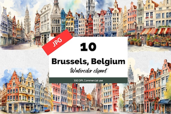 Brussels Belgium clipart, 10 High quality JPGs, Commercial use, Instant download, European vacation, Cities, Cityscape, Holidays, Travel