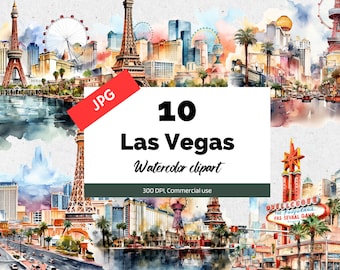 10 Watercolor Las Vegas clipart, 10 High quality JPGs, Commercial use, Instant download, Vegas illustration, Vacation clipart, Summer travel