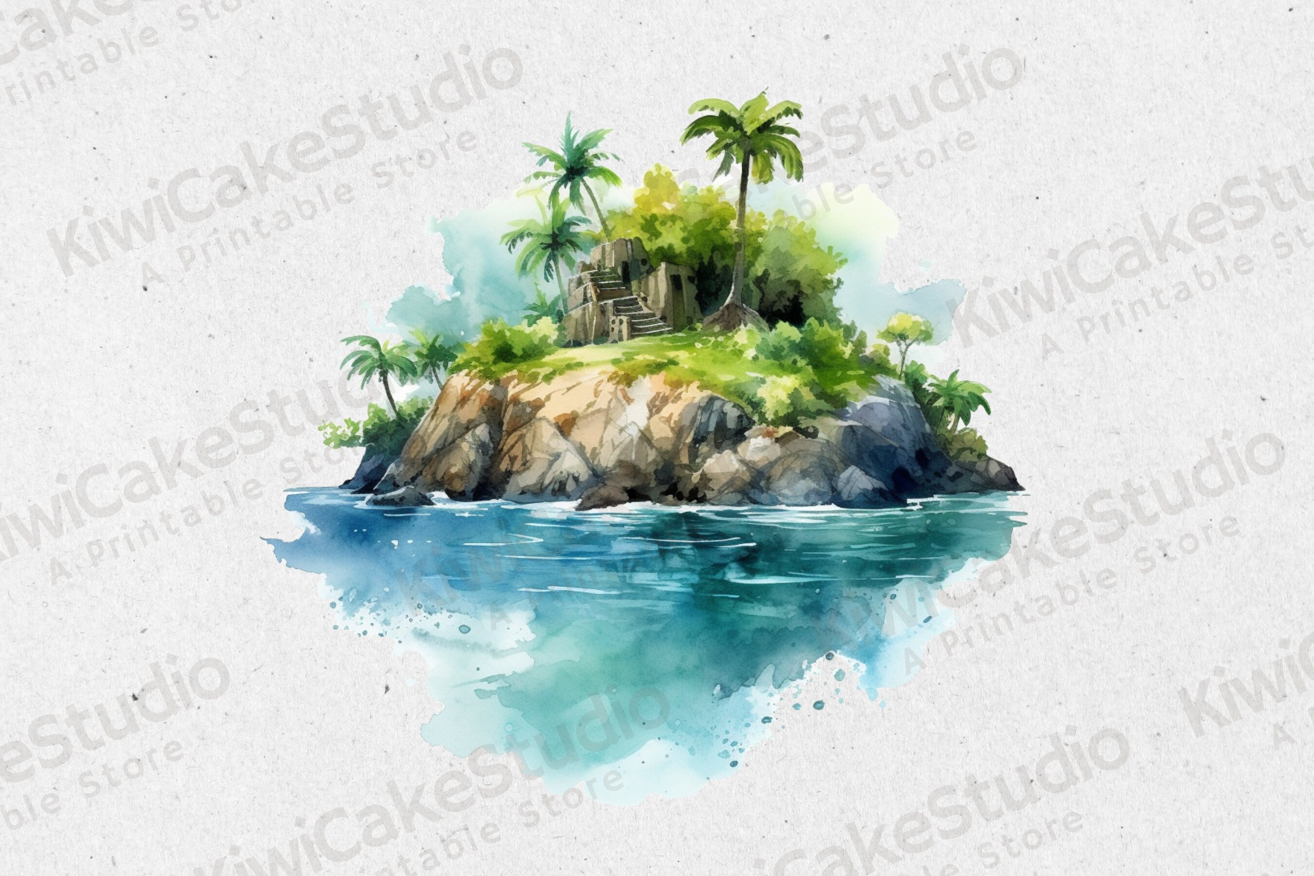 Watercolor Tiny Island Clipart, 10 High Quality Jpgs, Commercial Use ...