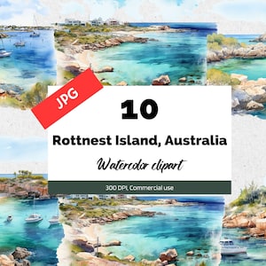 Rottnest Island, Clipart Australia, 10 JPG di alta qualità, Uso commerciale, Download istantaneo, Creazione di cartoline, spiaggia, Vacanze nella natura, Vacanze