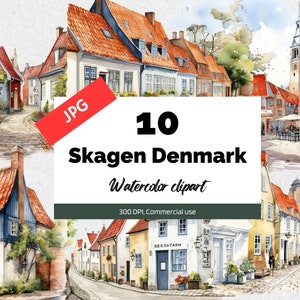 Skagen Denmark clipart, 10 JPG de alta qualidade, uso comercial, download instantâneo, europeu, cidade, paisagem urbana, cidades, viajante, dinamarqueses, dinamarquês