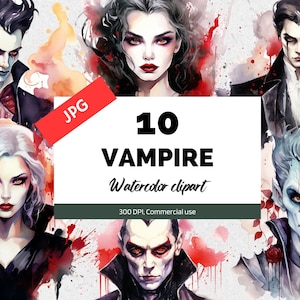 Watercolor vampire clipart, 10 High quality JPGs, Commercial use, Instant download, Fantasy magical, Halloween graphics, Female vampires