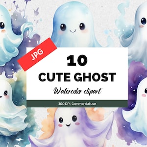 Lindas imágenes prediseñadas de fantasmas, 10 JPG de alta calidad, Uso comercial, Descarga instantánea, Fantasmas, Ilustración de Halloween, Truco o trato, Creación de tarjetas