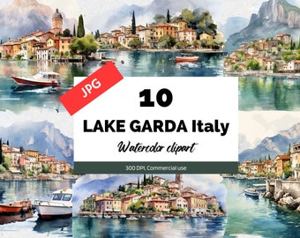 Lake Garda Italy clipart, 10 High quality JPG, Commercial use, Instant download, cityscape, Italian city, European cities, Europe, Travel