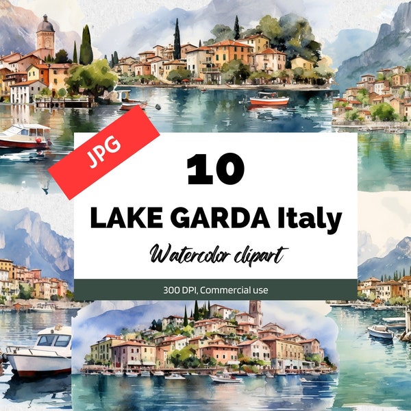 Lake Garda Italy clipart, 10 High quality JPG, Commercial use, Instant download, cityscape, Italian city, European cities, Europe, Travel