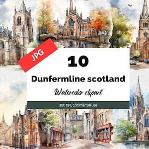 Dunfermline Scotland clipart, 10 JPG de haute qualité, Utilisation commerciale, Téléchargement instantané, Fabrication de cartes, Carte de vœux, Cartes postales, Ville écossaise