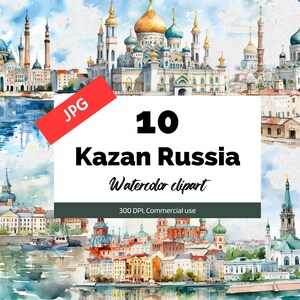 Clipart de Kazan Rússia, 10 JPGs de alta qualidade, uso comercial, download instantâneo, criação de cartões, cidade russa, cidades europeias, viagens, férias