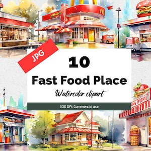 Fast Food Restaurant clipart, 10 JPG's van hoge kwaliteit, Commercieel gebruik, Instant download, Digital paper craft, Junk journal, Summer food clipart